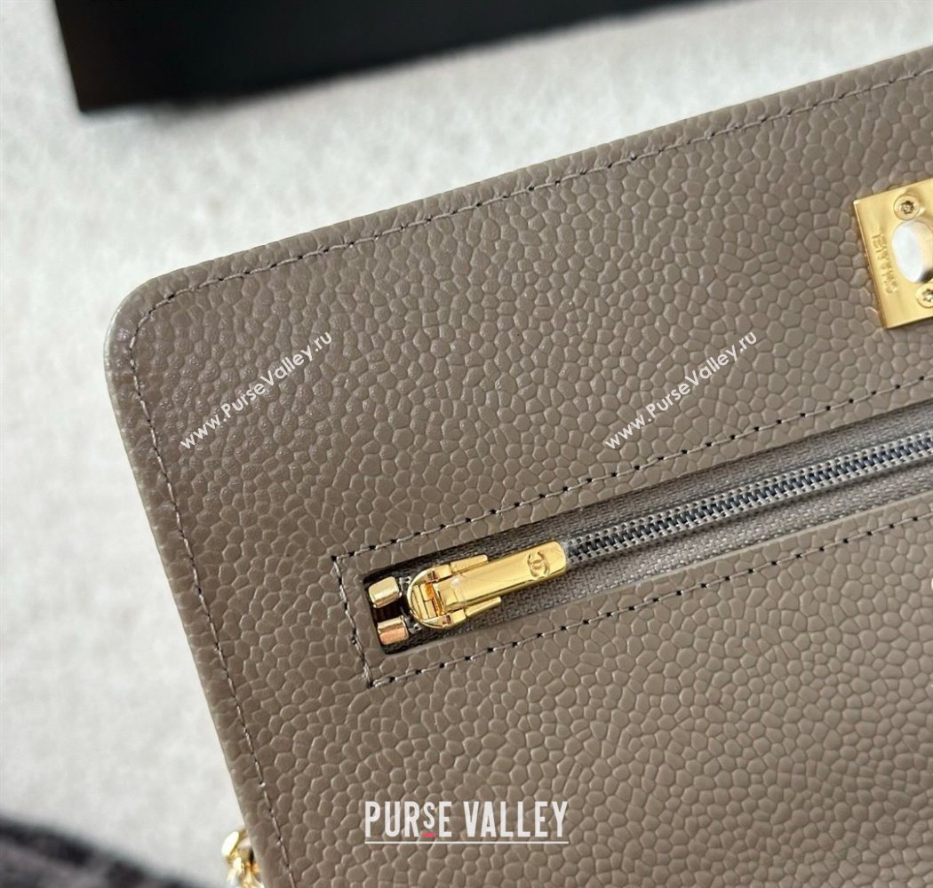 Chanel Grained Calfskin Classic Wallet on Chain WOC Grey/Gold 2025 AP4241 (YMU-250703081)