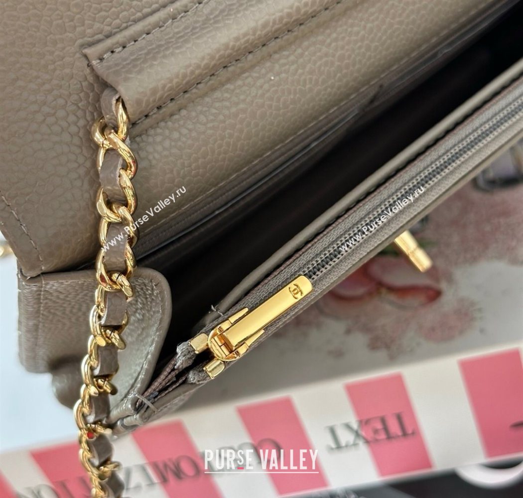 Chanel Grained Calfskin Classic Wallet on Chain WOC Grey/Gold 2025 AP4241 (YMU-250703081)