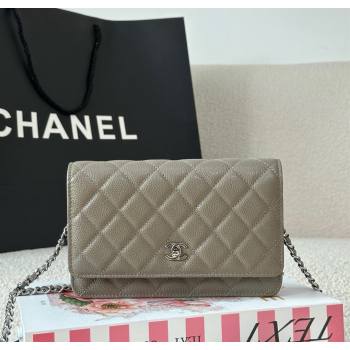 Chanel Grained Calfskin Classic Wallet on Chain WOC Grey/Silver 2025 AP4241 (YMU-250703082)