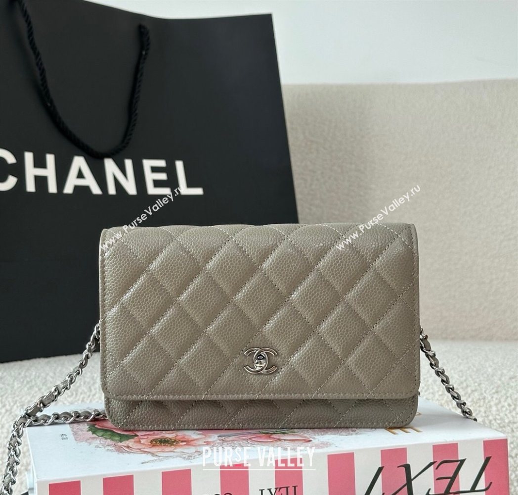 Chanel Grained Calfskin Classic Wallet on Chain WOC Grey/Silver 2025 AP4241 (YMU-250703082)