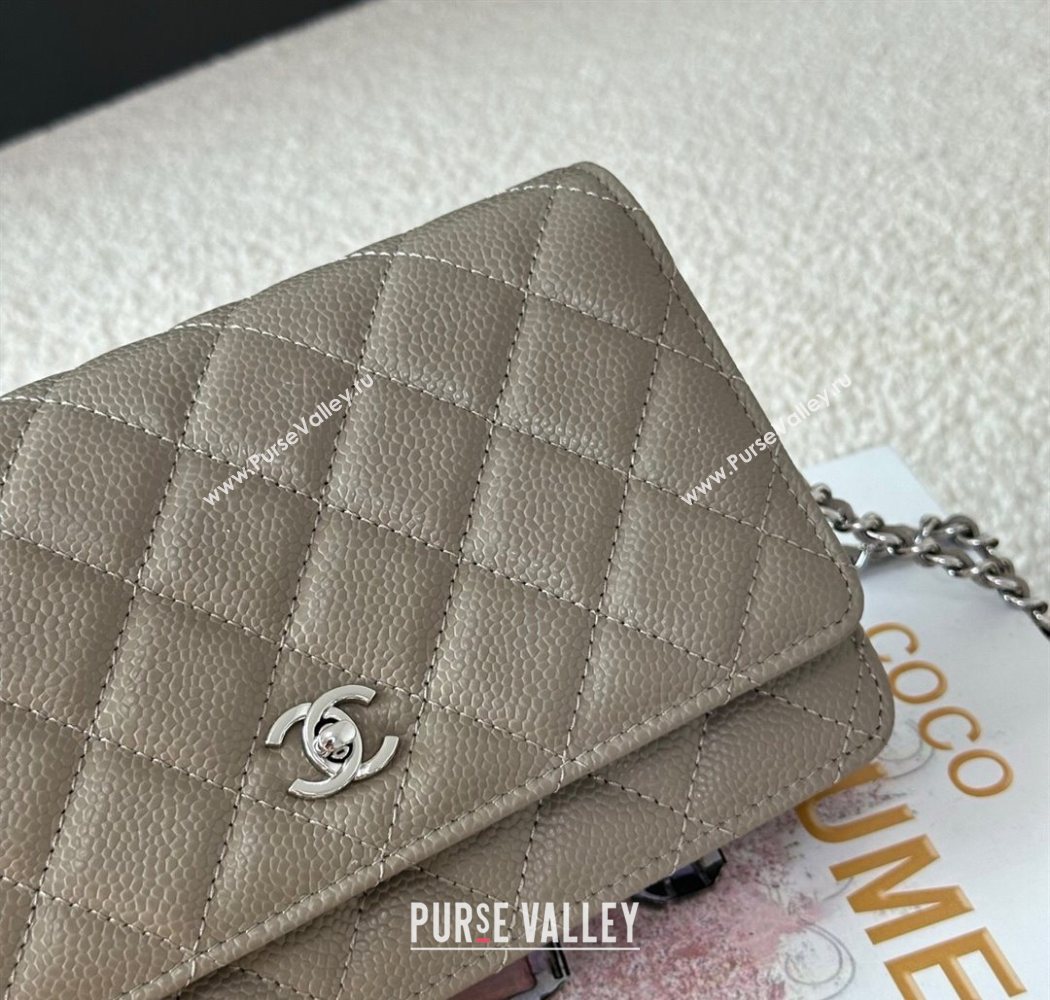 Chanel Grained Calfskin Classic Wallet on Chain WOC Grey/Silver 2025 AP4241 (YMU-250703082)