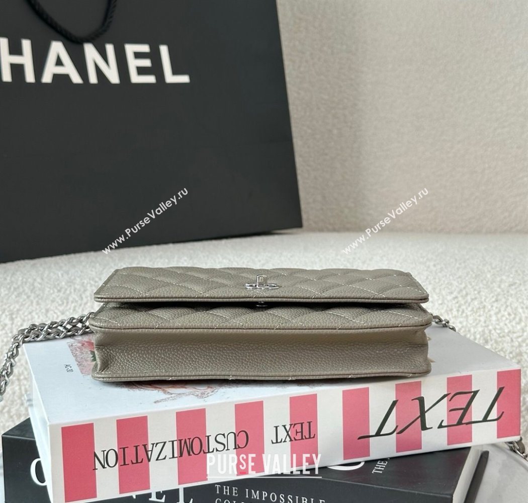 Chanel Grained Calfskin Classic Wallet on Chain WOC Grey/Silver 2025 AP4241 (YMU-250703082)