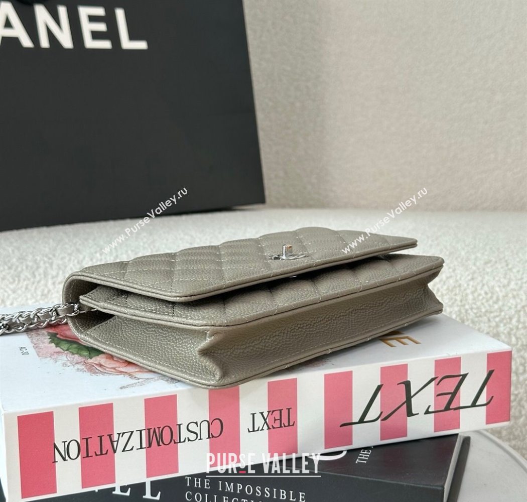 Chanel Grained Calfskin Classic Wallet on Chain WOC Grey/Silver 2025 AP4241 (YMU-250703082)