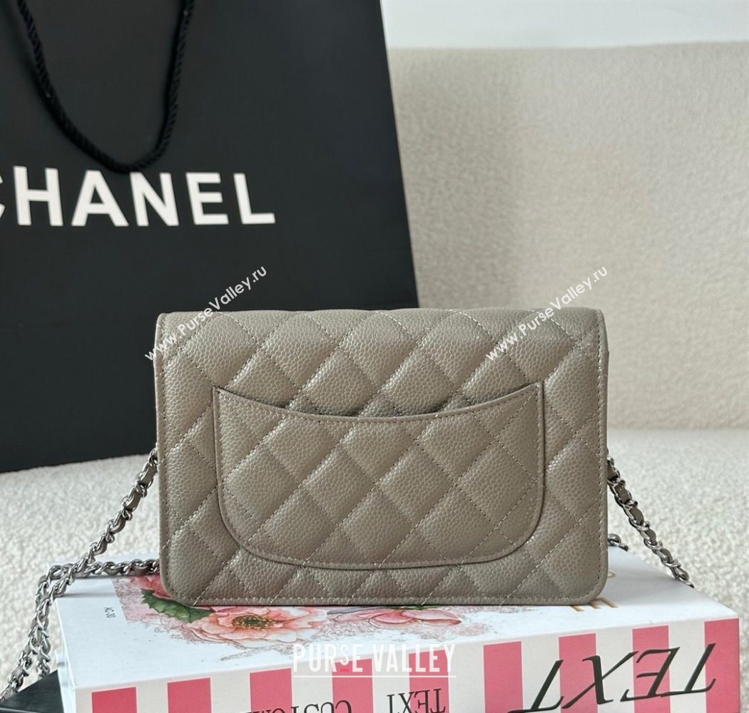 Chanel Grained Calfskin Classic Wallet on Chain WOC Grey/Silver 2025 AP4241 (YMU-250703082)