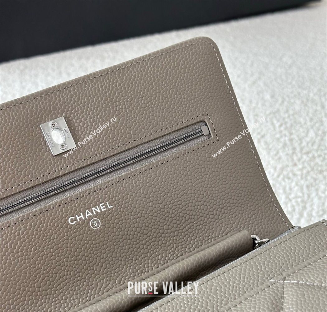 Chanel Grained Calfskin Classic Wallet on Chain WOC Grey/Silver 2025 AP4241 (YMU-250703082)