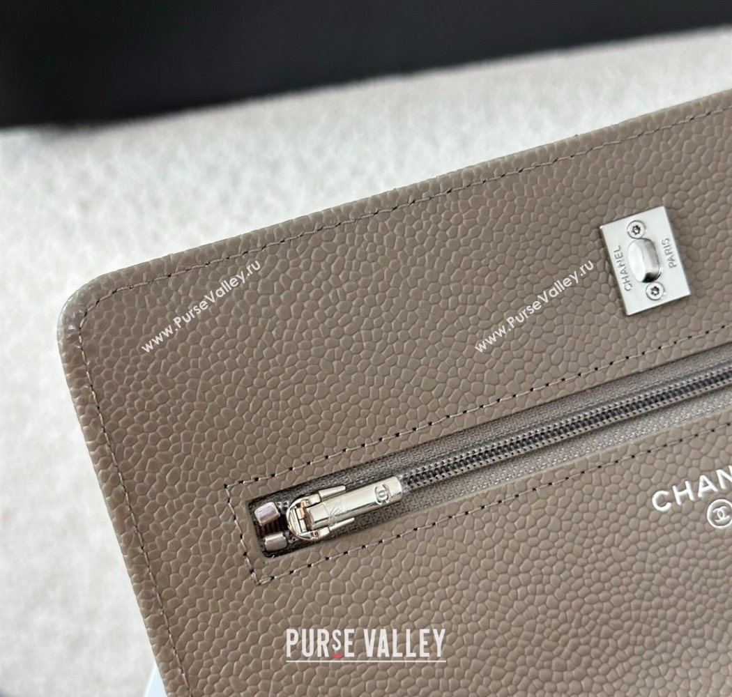 Chanel Grained Calfskin Classic Wallet on Chain WOC Grey/Silver 2025 AP4241 (YMU-250703082)