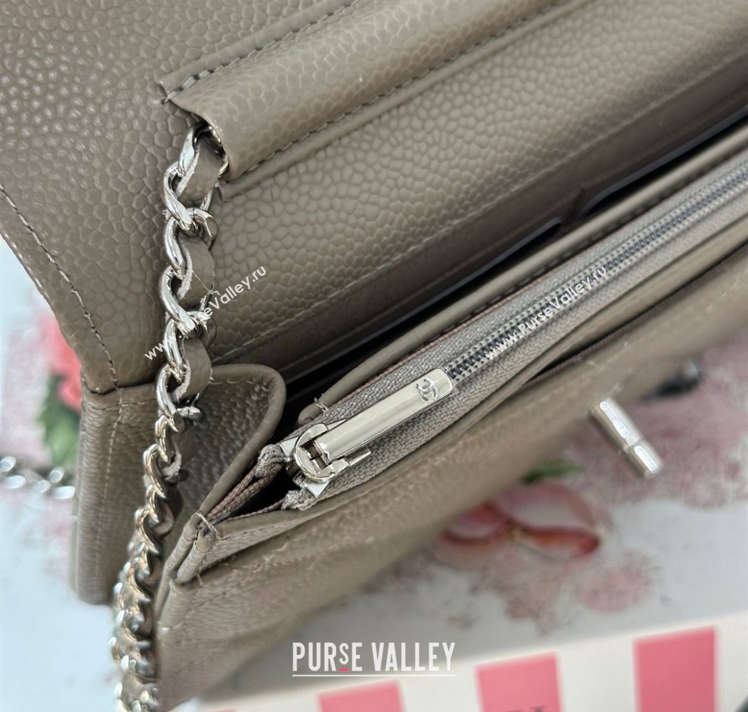 Chanel Grained Calfskin Classic Wallet on Chain WOC Grey/Silver 2025 AP4241 (YMU-250703082)