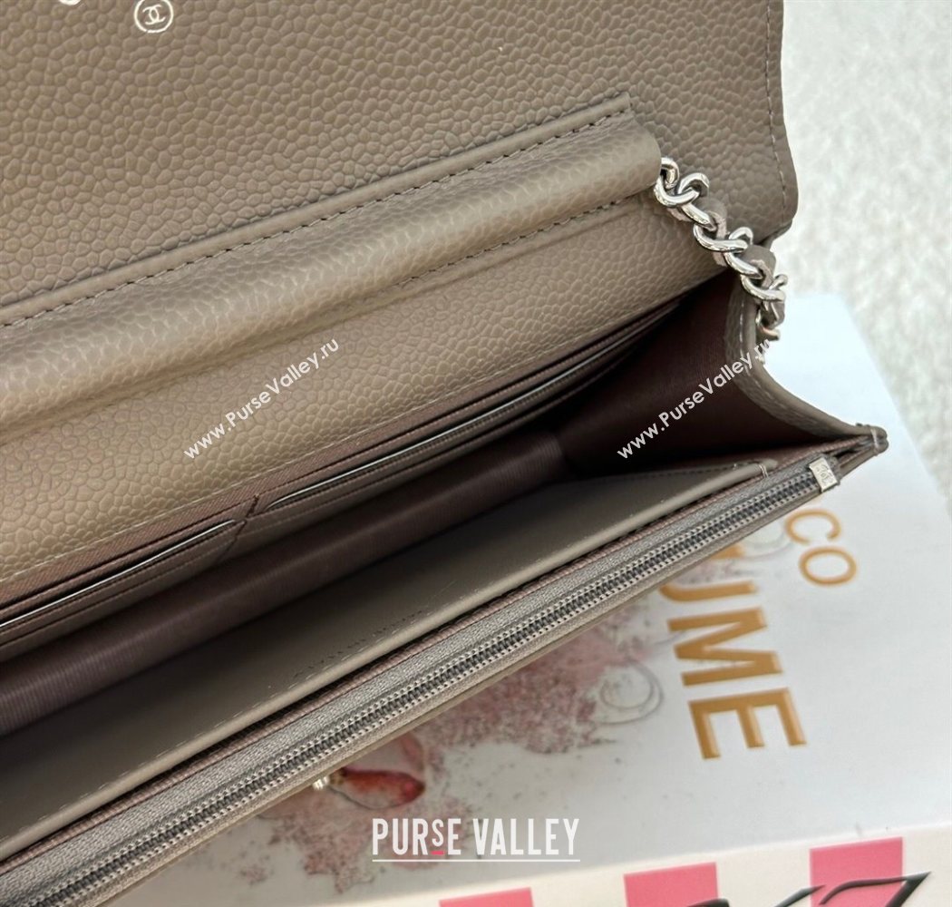 Chanel Grained Calfskin Classic Wallet on Chain WOC Grey/Silver 2025 AP4241 (YMU-250703082)