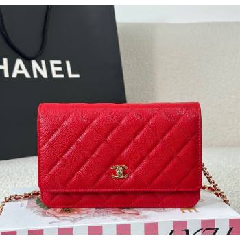 Chanel Grained Calfskin Classic Wallet on Chain WOC Red/Gold 2025 AP4241 (YMU-250703063)