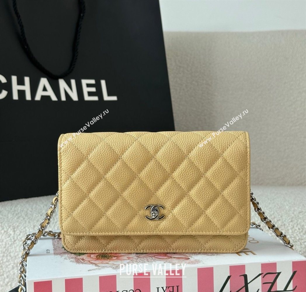 Chanel Grained Calfskin Classic Wallet on Chain WOC Yellow/Silver 2025 AP4241 (YMU-250703084)
