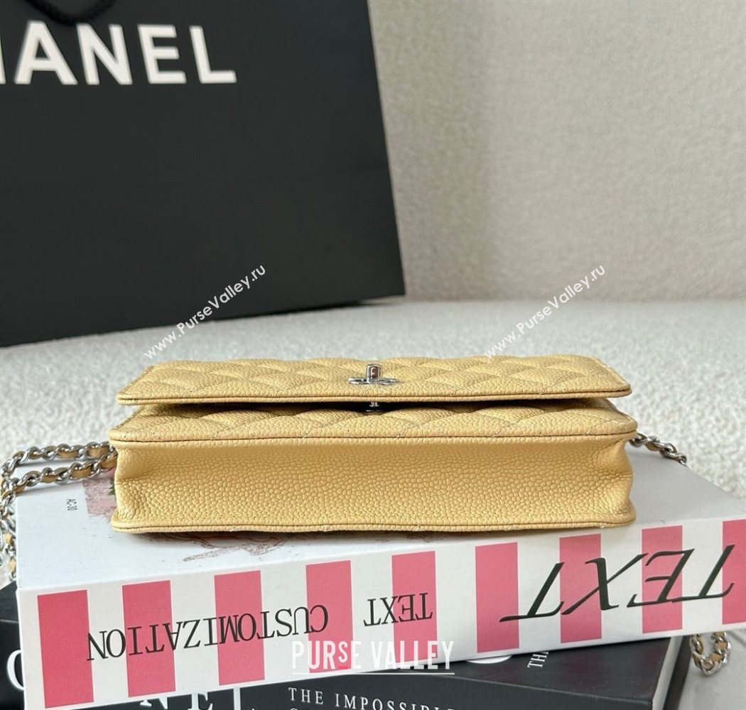 Chanel Grained Calfskin Classic Wallet on Chain WOC Yellow/Silver 2025 AP4241 (YMU-250703084)