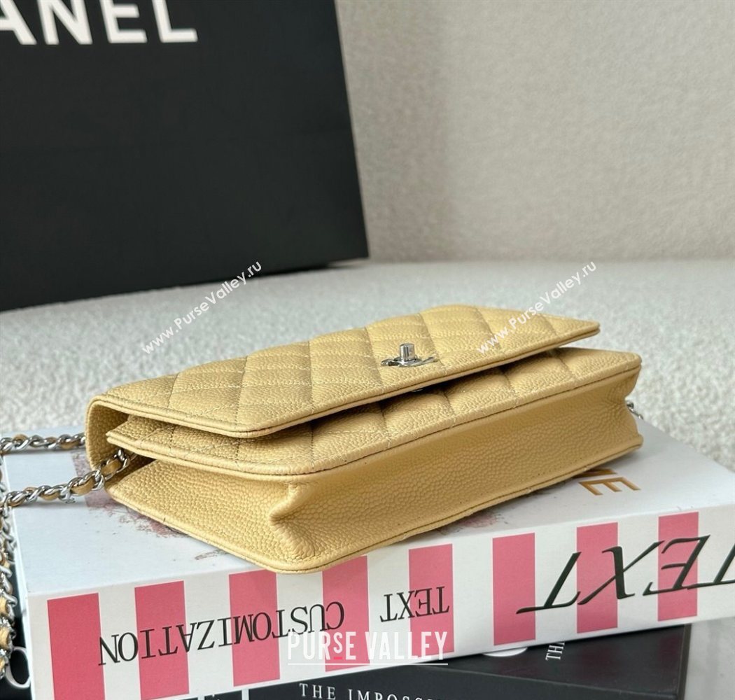 Chanel Grained Calfskin Classic Wallet on Chain WOC Yellow/Silver 2025 AP4241 (YMU-250703084)