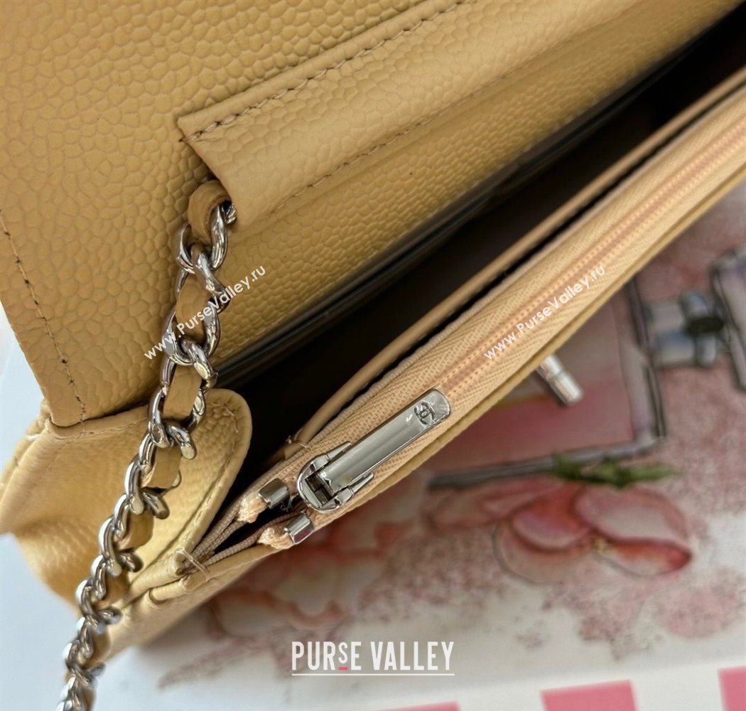 Chanel Grained Calfskin Classic Wallet on Chain WOC Yellow/Silver 2025 AP4241 (YMU-250703084)