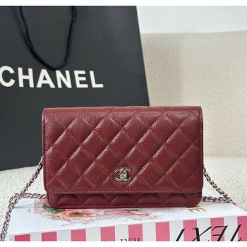 Chanel Grained Calfskin Classic Wallet on Chain WOC Dark Brown/Silver 2025 AP4241 (YMU-250703065)