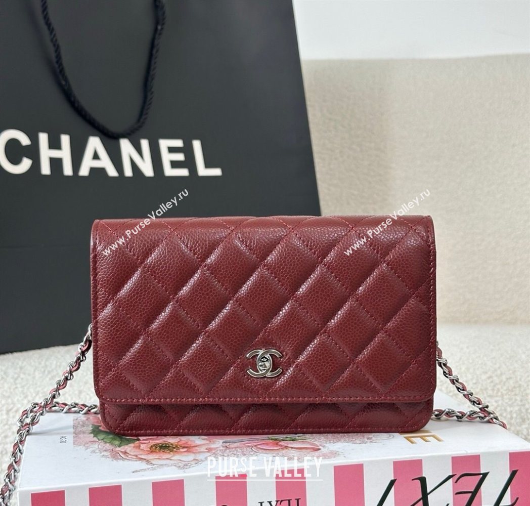 Chanel Grained Calfskin Classic Wallet on Chain WOC Dark Brown/Silver 2025 AP4241 (YMU-250703065)