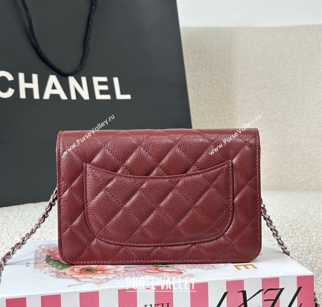 Chanel Grained Calfskin Classic Wallet on Chain WOC Dark Brown/Silver 2025 AP4241 (YMU-250703065)