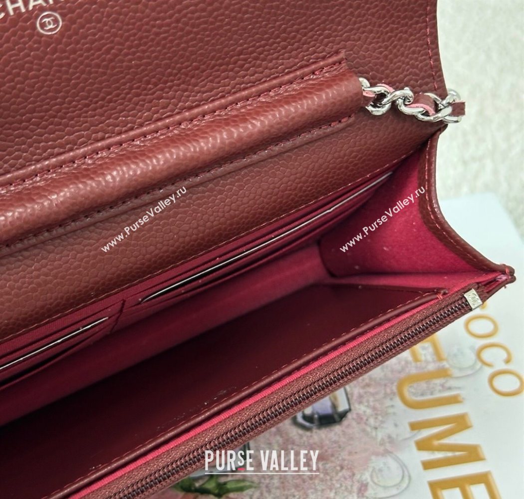 Chanel Grained Calfskin Classic Wallet on Chain WOC Dark Brown/Silver 2025 AP4241 (YMU-250703065)