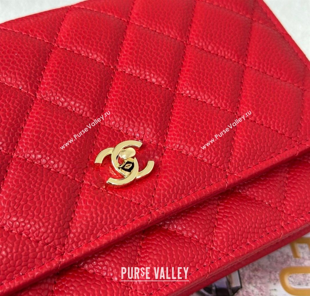 Chanel Grained Calfskin Classic Wallet on Chain WOC Red/Gold 2025 AP4241 (YMU-250703063)