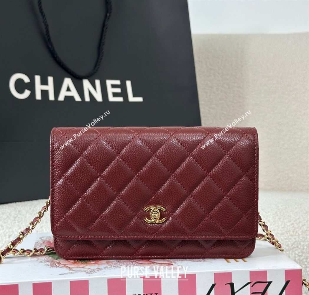 Chanel Grained Calfskin Classic Wallet on Chain WOC Dark Brown/Gold 2025 AP4241 (YMU-250703066)
