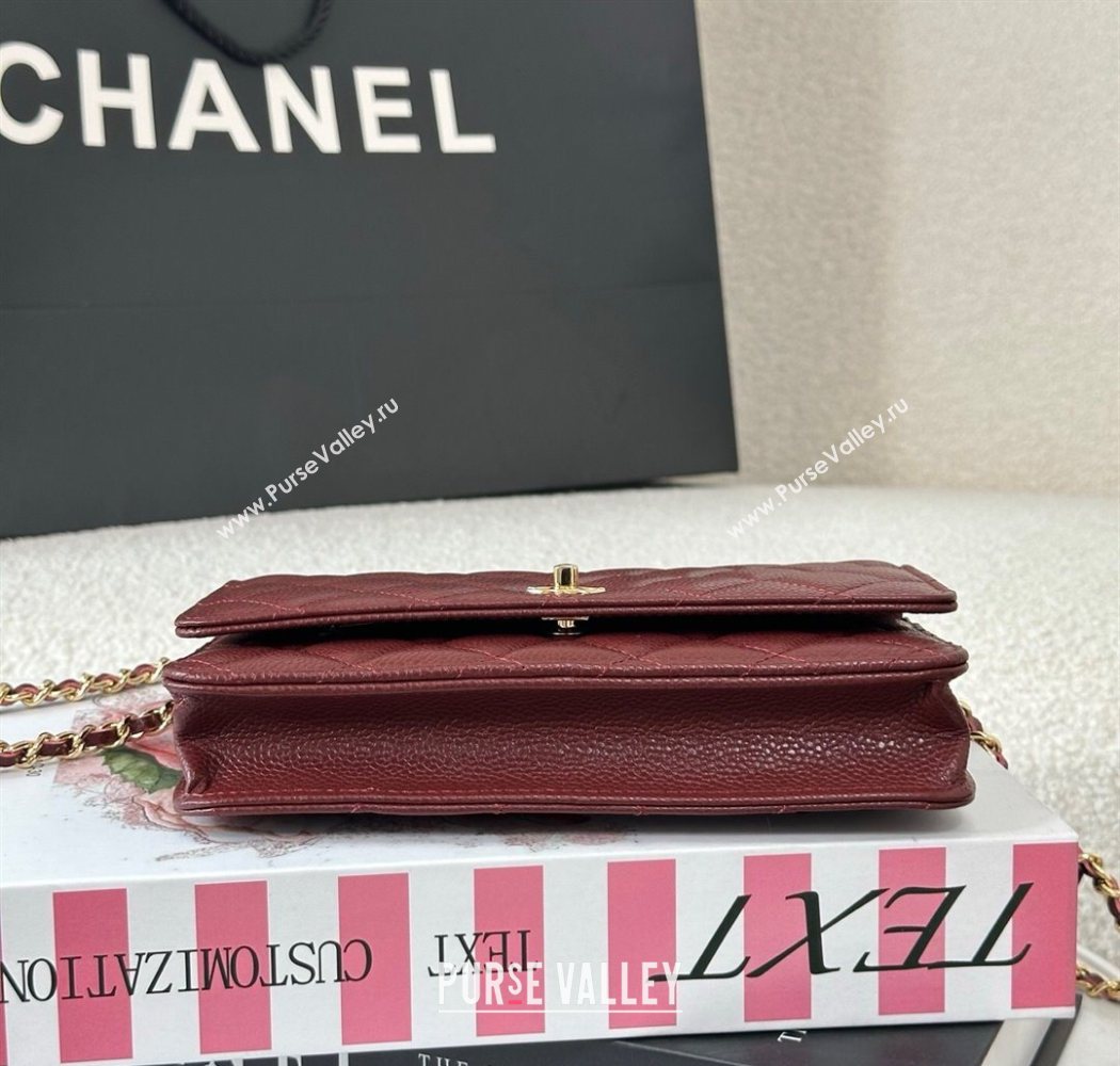 Chanel Grained Calfskin Classic Wallet on Chain WOC Dark Brown/Gold 2025 AP4241 (YMU-250703066)