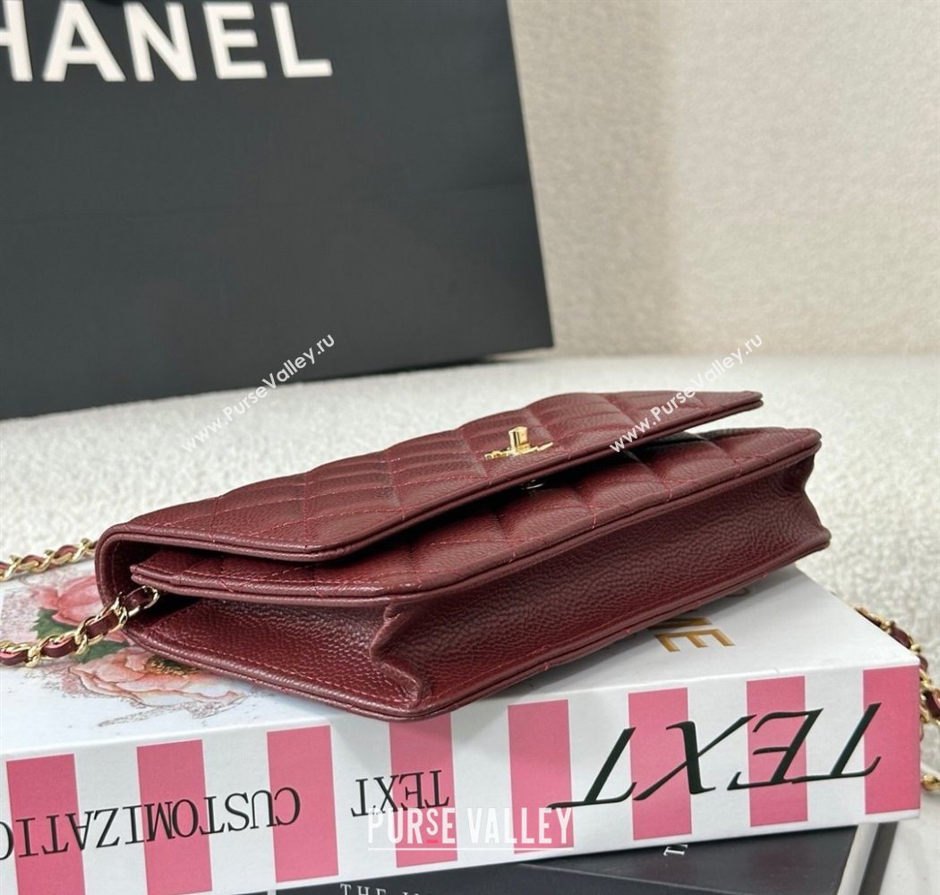 Chanel Grained Calfskin Classic Wallet on Chain WOC Dark Brown/Gold 2025 AP4241 (YMU-250703066)