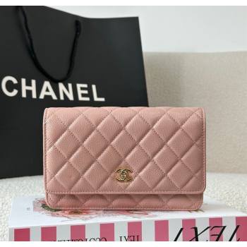 Chanel Grained Calfskin Classic Wallet on Chain WOC Light Pink/Gold 2025 AP4241 (YMU-250703067)