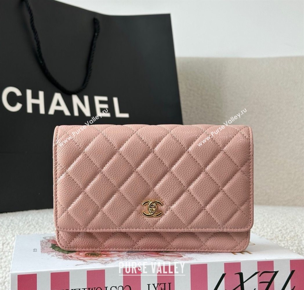 Chanel Grained Calfskin Classic Wallet on Chain WOC Light Pink/Gold 2025 AP4241 (YMU-250703067)