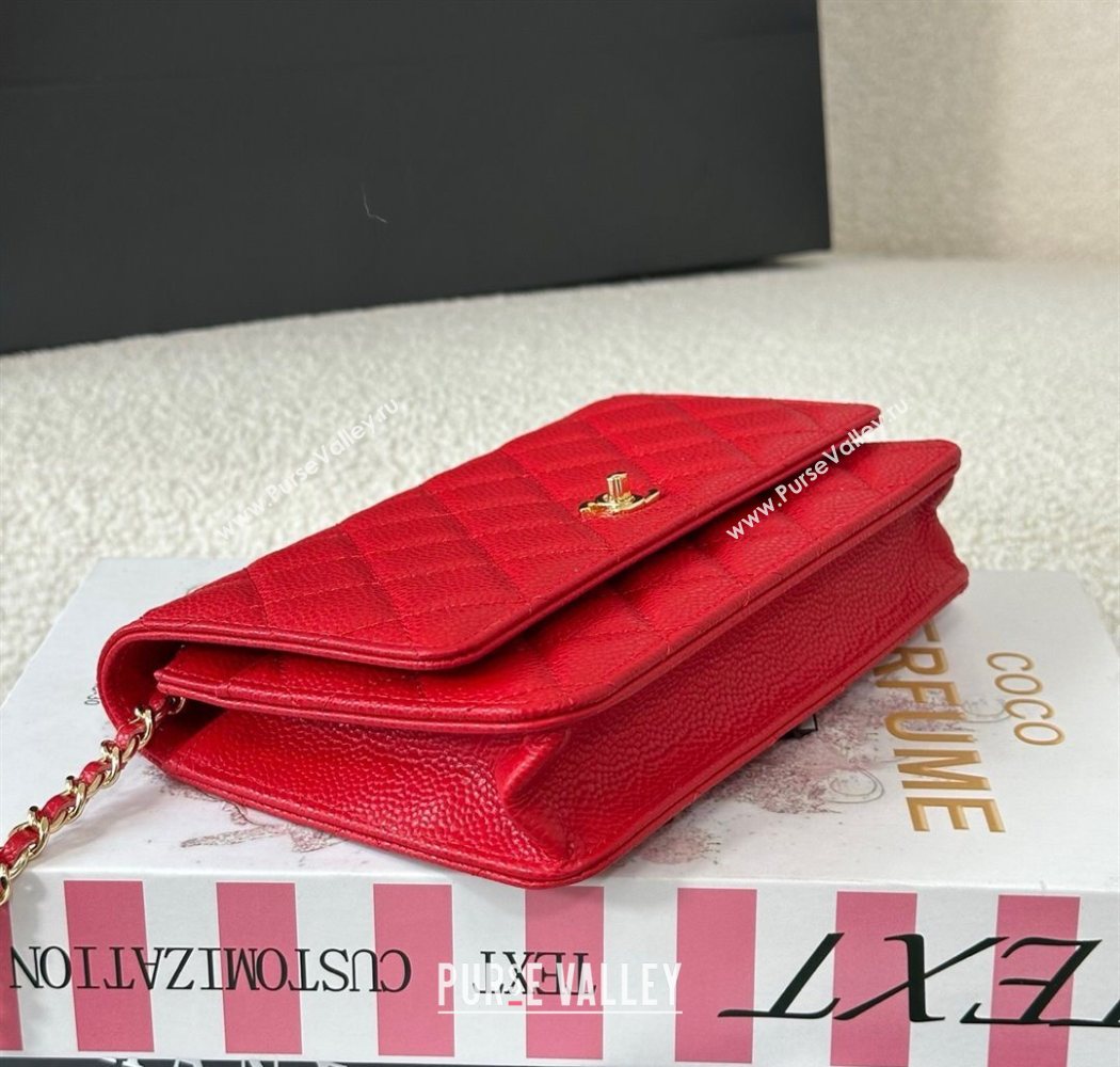 Chanel Grained Calfskin Classic Wallet on Chain WOC Red/Gold 2025 AP4241 (YMU-250703063)