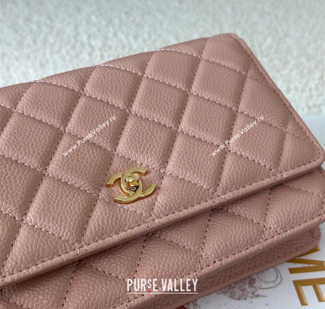Chanel Grained Calfskin Classic Wallet on Chain WOC Light Pink/Gold 2025 AP4241 (YMU-250703067)