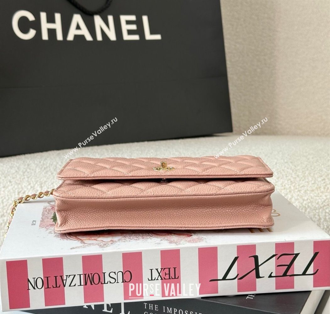 Chanel Grained Calfskin Classic Wallet on Chain WOC Light Pink/Gold 2025 AP4241 (YMU-250703067)