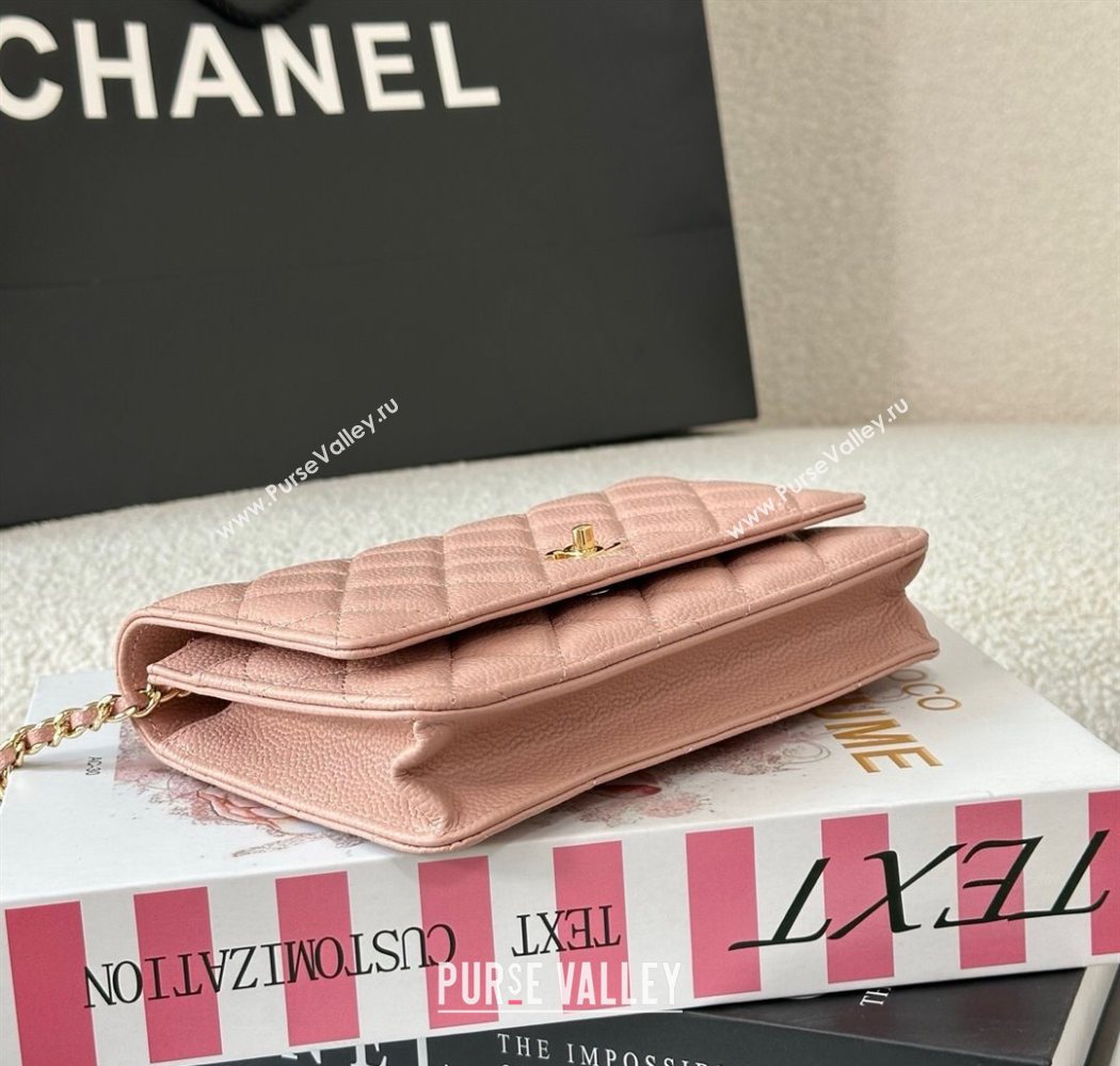 Chanel Grained Calfskin Classic Wallet on Chain WOC Light Pink/Gold 2025 AP4241 (YMU-250703067)