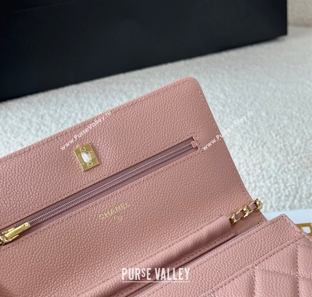 Chanel Grained Calfskin Classic Wallet on Chain WOC Light Pink/Gold 2025 AP4241 (YMU-250703067)
