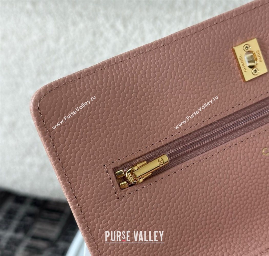 Chanel Grained Calfskin Classic Wallet on Chain WOC Light Pink/Gold 2025 AP4241 (YMU-250703067)
