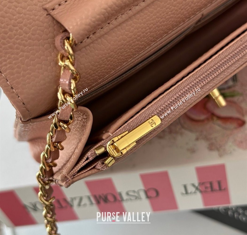 Chanel Grained Calfskin Classic Wallet on Chain WOC Light Pink/Gold 2025 AP4241 (YMU-250703067)