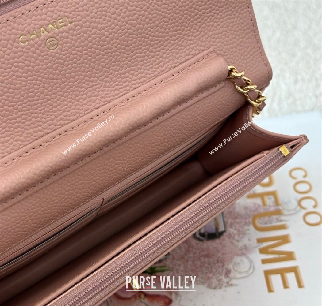 Chanel Grained Calfskin Classic Wallet on Chain WOC Light Pink/Gold 2025 AP4241 (YMU-250703067)
