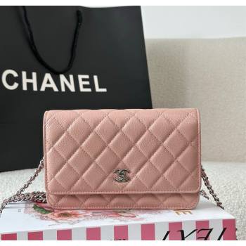 Chanel Grained Calfskin Classic Wallet on Chain WOC Light Pink/Silver 2025 AP4241 (YMU-250703068)