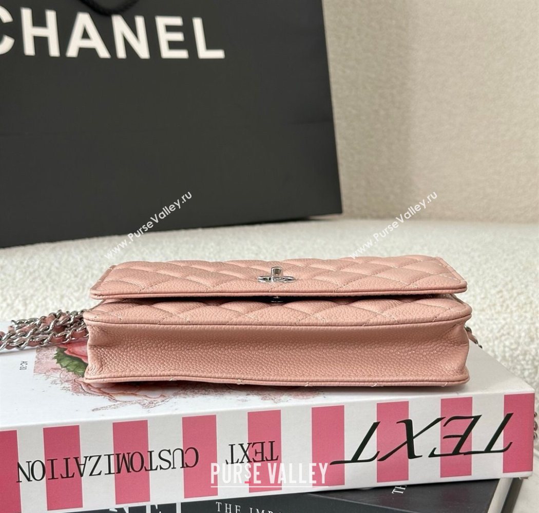 Chanel Grained Calfskin Classic Wallet on Chain WOC Light Pink/Silver 2025 AP4241 (YMU-250703068)
