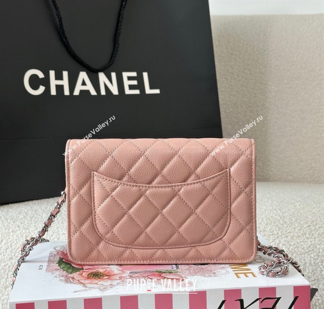 Chanel Grained Calfskin Classic Wallet on Chain WOC Light Pink/Silver 2025 AP4241 (YMU-250703068)