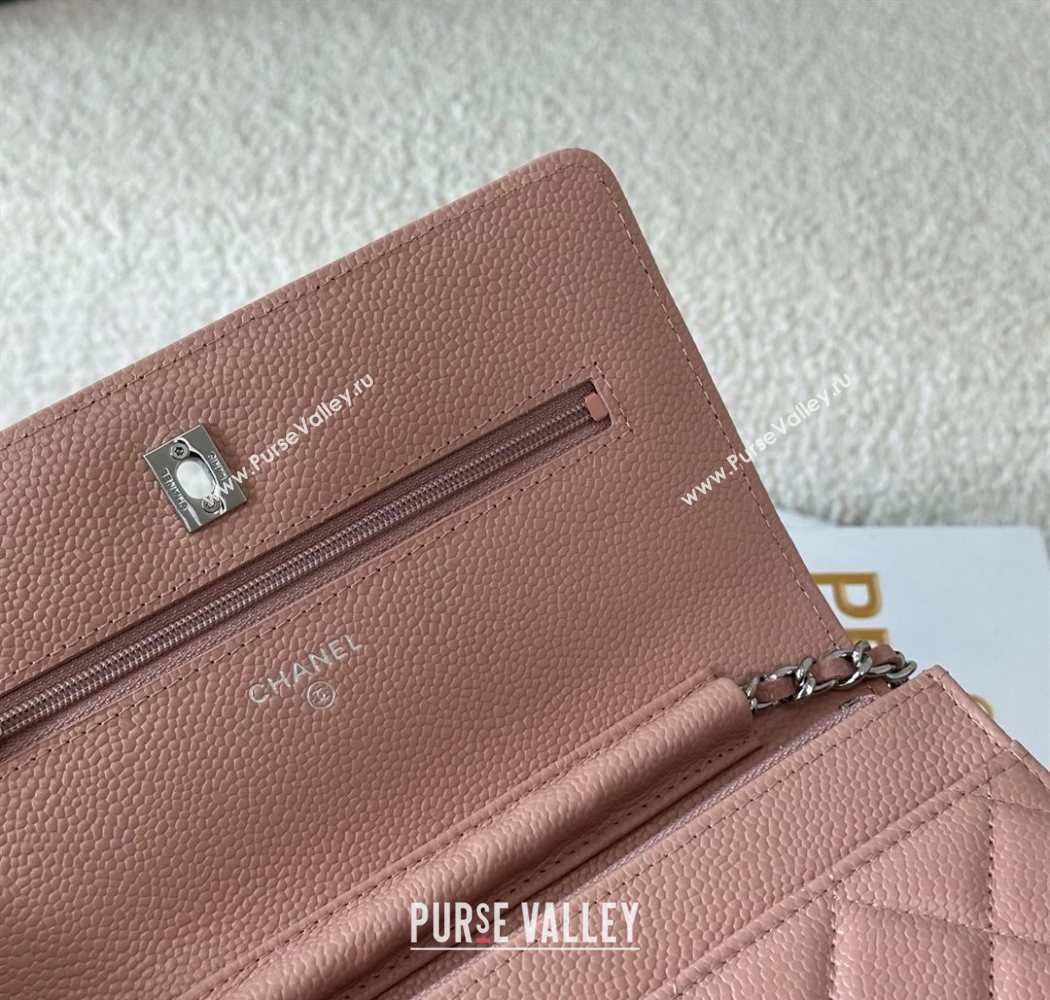Chanel Grained Calfskin Classic Wallet on Chain WOC Light Pink/Silver 2025 AP4241 (YMU-250703068)