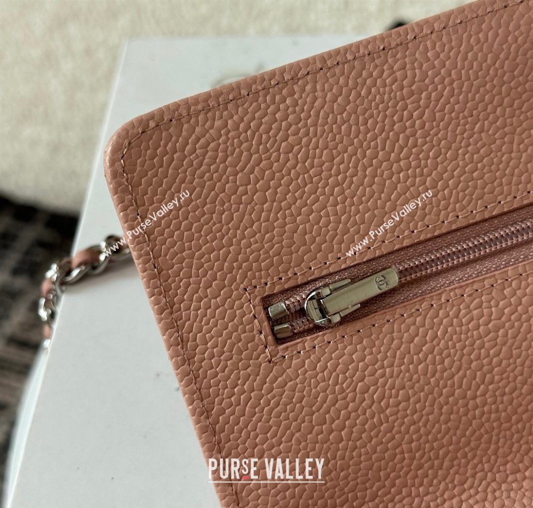 Chanel Grained Calfskin Classic Wallet on Chain WOC Light Pink/Silver 2025 AP4241 (YMU-250703068)