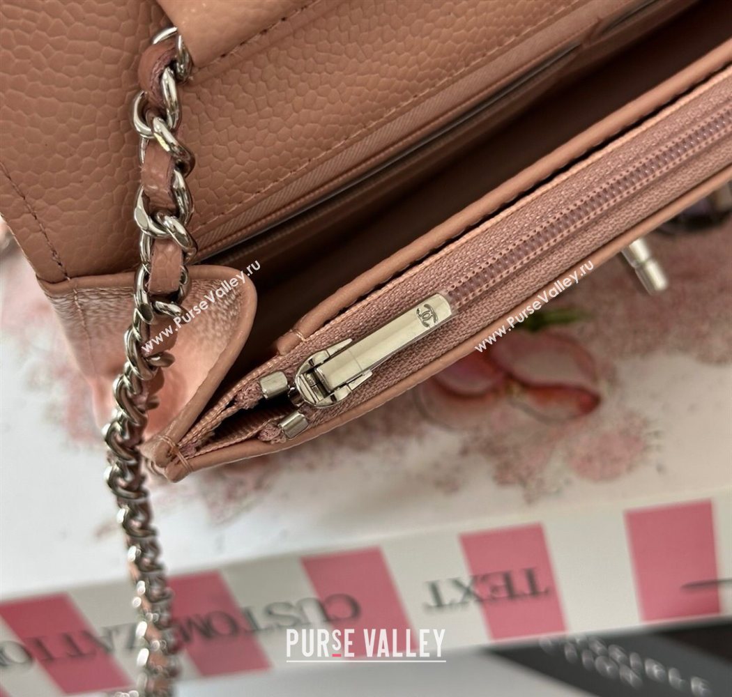 Chanel Grained Calfskin Classic Wallet on Chain WOC Light Pink/Silver 2025 AP4241 (YMU-250703068)