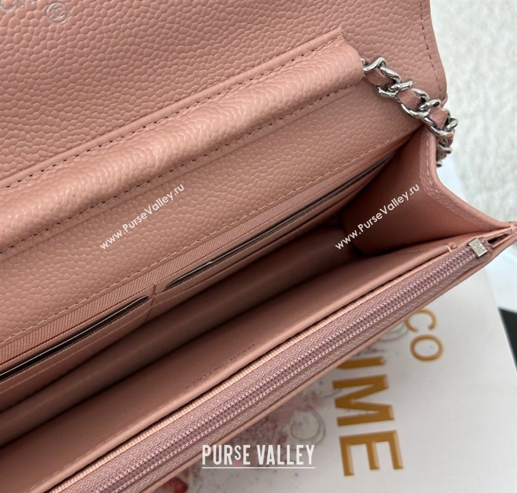 Chanel Grained Calfskin Classic Wallet on Chain WOC Light Pink/Silver 2025 AP4241 (YMU-250703068)
