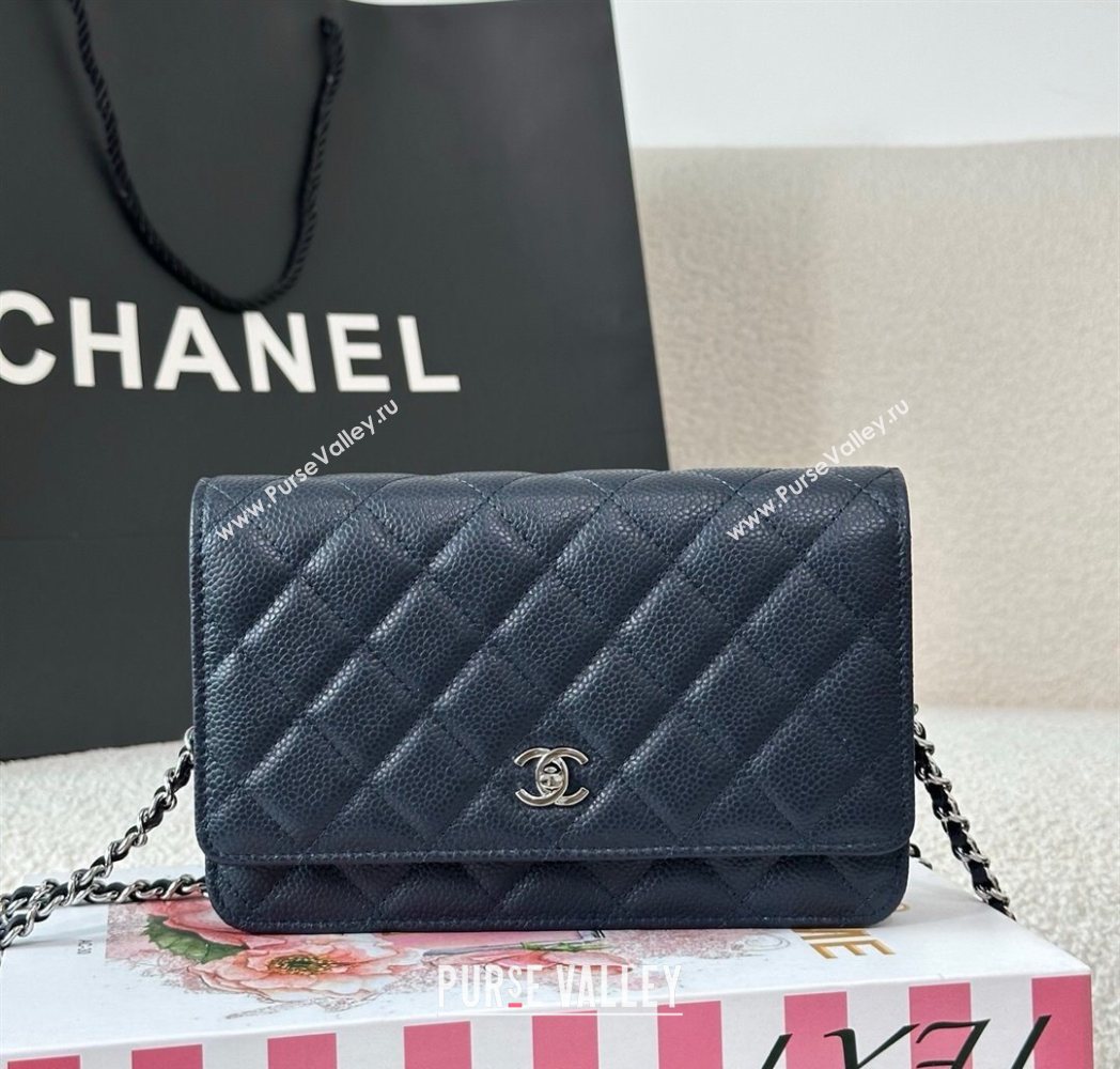 Chanel Grained Calfskin Classic Wallet on Chain WOC Navy Blue/Silver 2025 AP4241 (YMU-250703069)