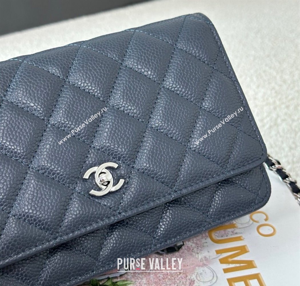 Chanel Grained Calfskin Classic Wallet on Chain WOC Navy Blue/Silver 2025 AP4241 (YMU-250703069)