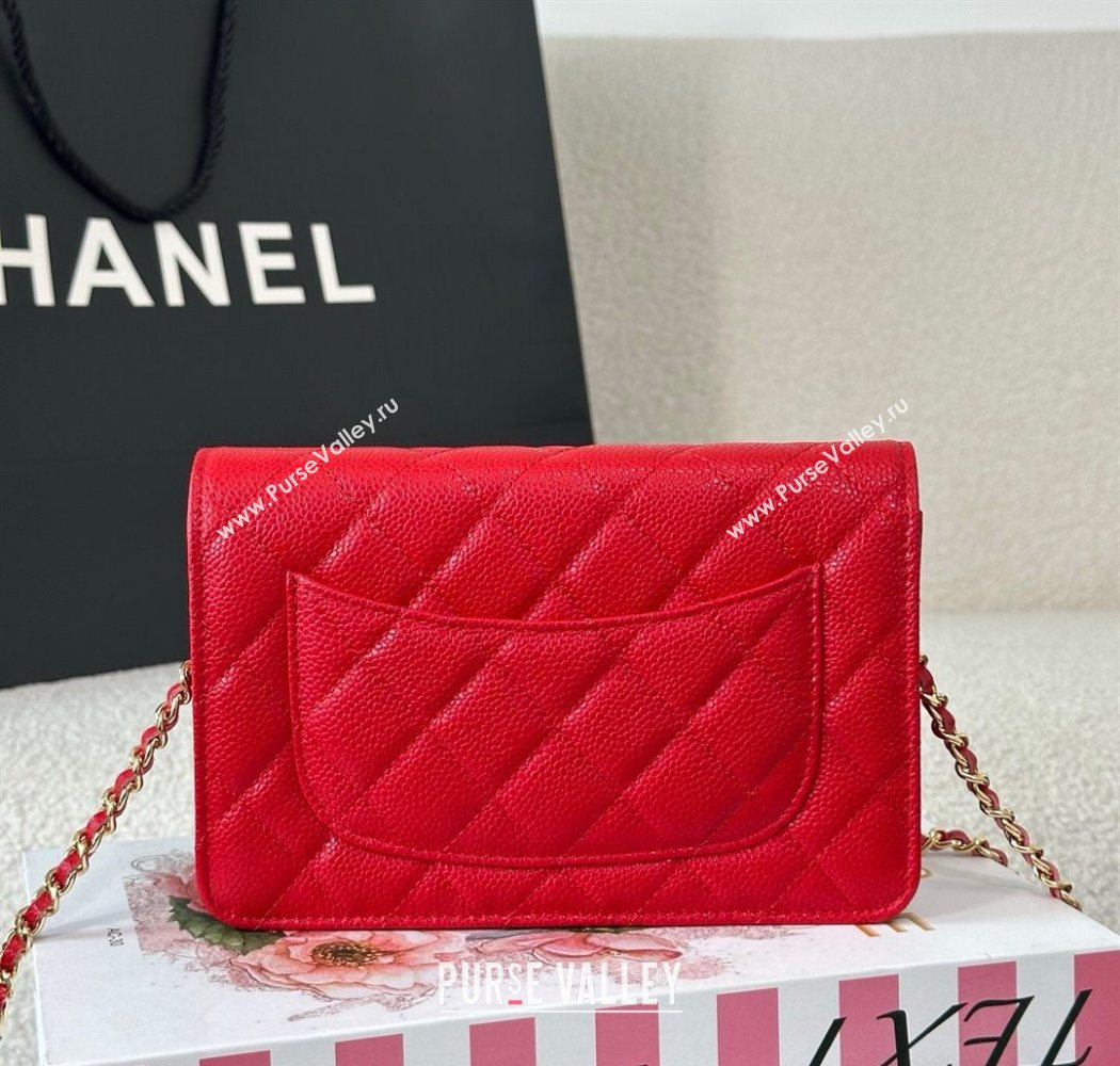 Chanel Grained Calfskin Classic Wallet on Chain WOC Red/Gold 2025 AP4241 (YMU-250703063)