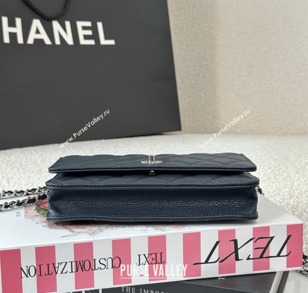 Chanel Grained Calfskin Classic Wallet on Chain WOC Navy Blue/Silver 2025 AP4241 (YMU-250703069)