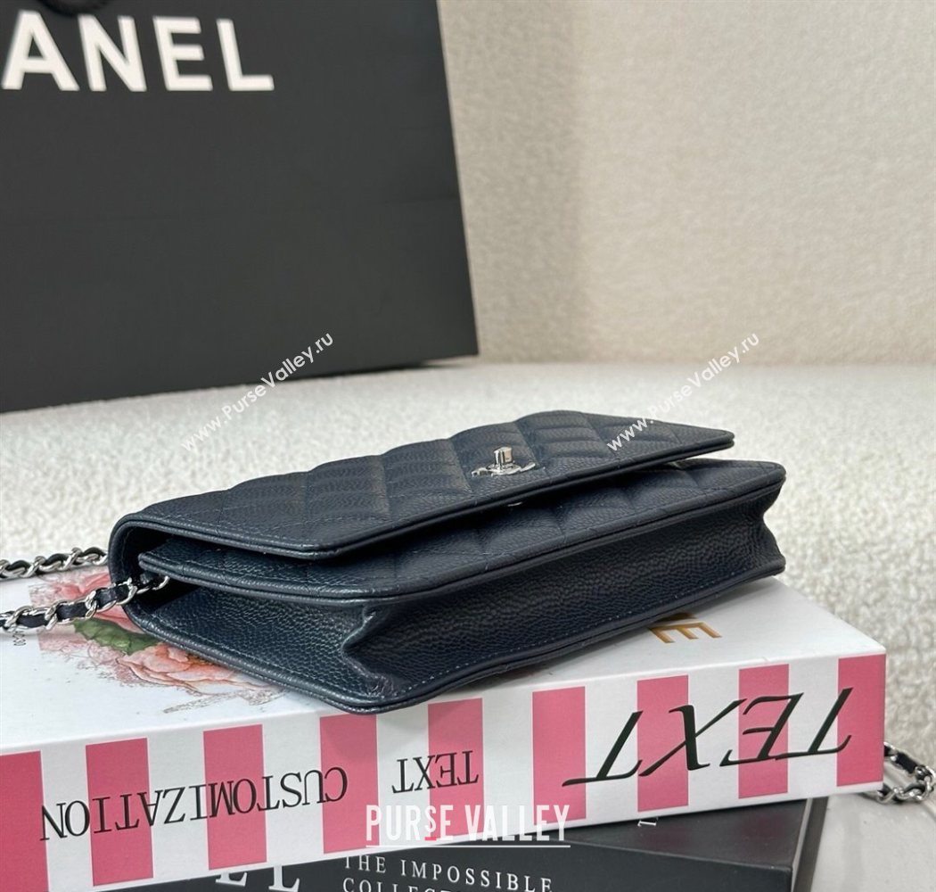 Chanel Grained Calfskin Classic Wallet on Chain WOC Navy Blue/Silver 2025 AP4241 (YMU-250703069)