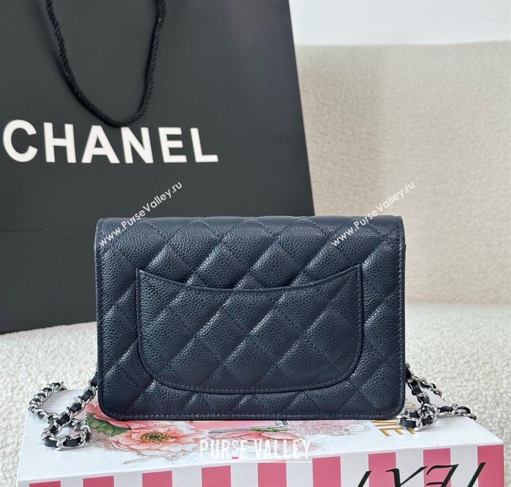 Chanel Grained Calfskin Classic Wallet on Chain WOC Navy Blue/Silver 2025 AP4241 (YMU-250703069)