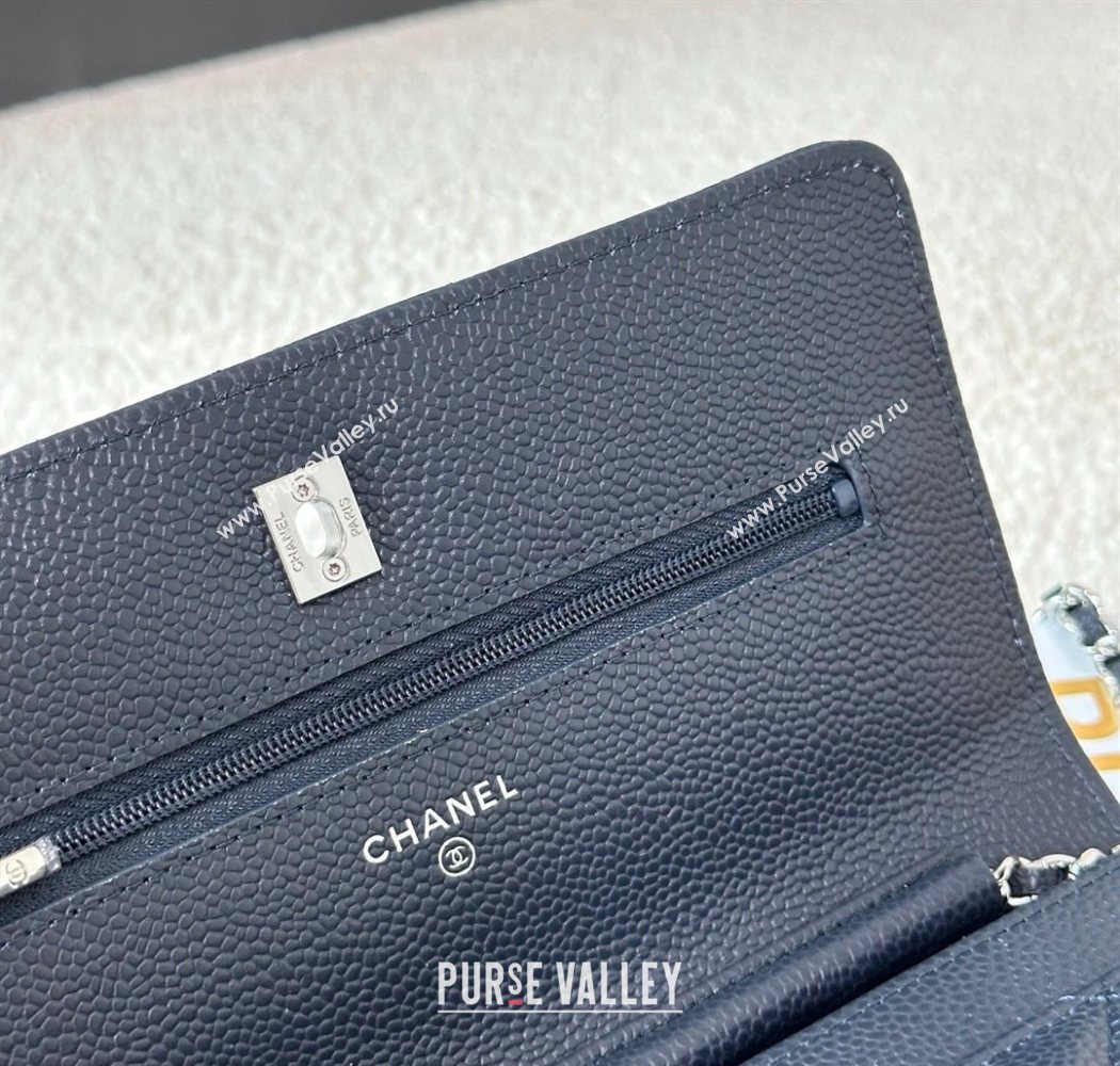 Chanel Grained Calfskin Classic Wallet on Chain WOC Navy Blue/Silver 2025 AP4241 (YMU-250703069)