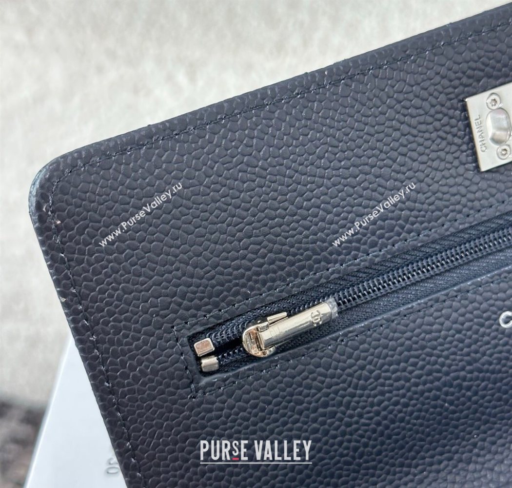 Chanel Grained Calfskin Classic Wallet on Chain WOC Navy Blue/Silver 2025 AP4241 (YMU-250703069)